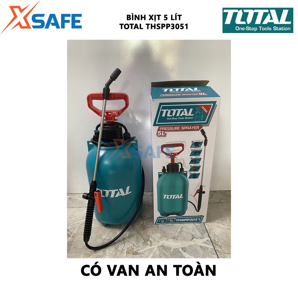 Bình xịt 5L TOTAL THSPP3051 Bình tưới cây dung tích bình 5L, có van an toàn, cần xịt thép không gỉ, vòi xịt nhựa - XSAFE