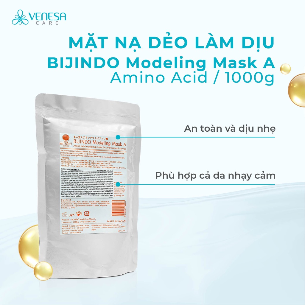Mặt nạ dẻo làm dịu BIJINDO Modeling Mask A (Amino Acid), dưỡng da, giảm khô rám da mặt 1000g