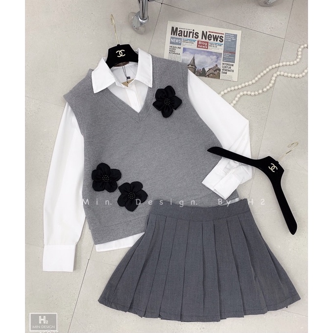 S E T 3IN1 SƠMI+GILE+CHÂN VÁY THỜI TRANG 2021