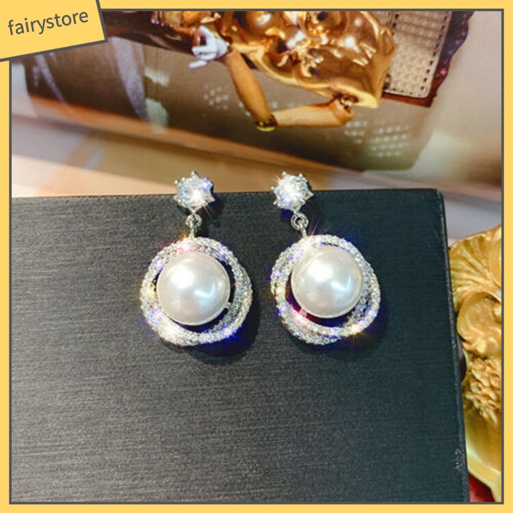 Khuyên Tai Tròn Đính Ngọc Trai Nhân Tạo Thời Trang