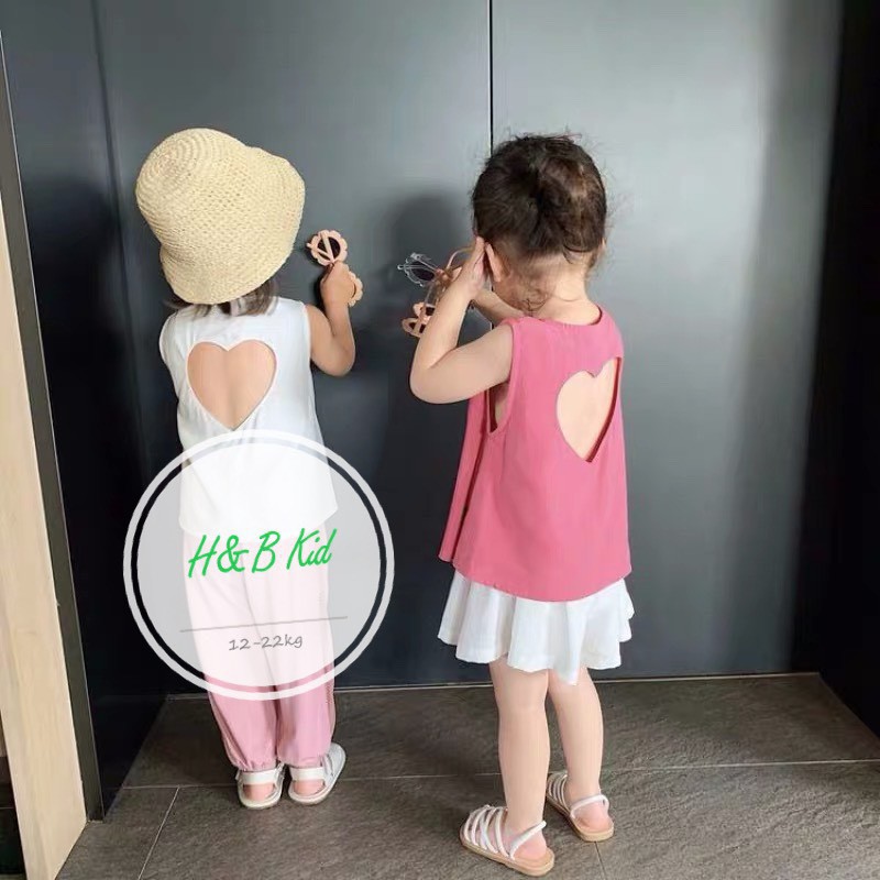 bộ đũi áo 3 lỗ thiết kế kèm quần chân váy cho bé gái mẫu trái tim hãng h&b kids 8-16kg