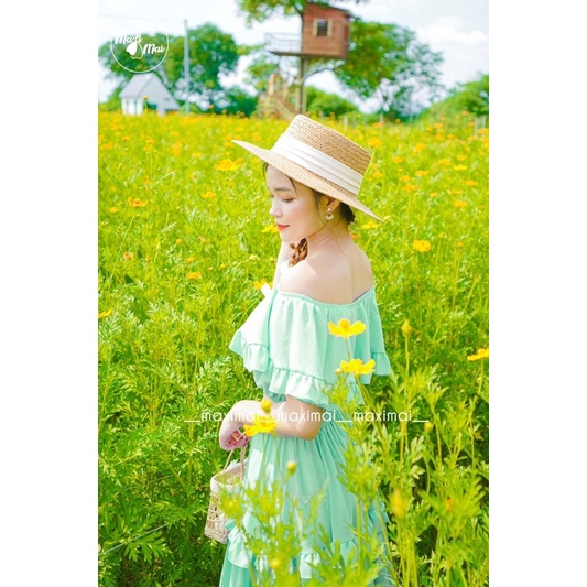 Set Maxi trễ vai phối bèo
