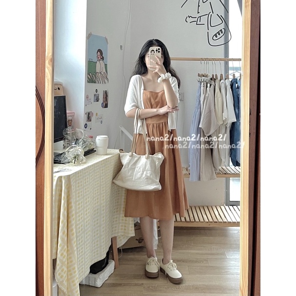 Váy hai dây thô đũi(dây váy điều chỉnh được)
