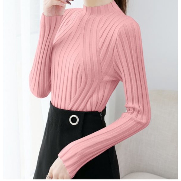 Áo Sweater Dệt Kim Tay Dài Cổ Lọ Màu Sắc Đơn Giản Phong Cách Hàn Quốc Cho Nữ