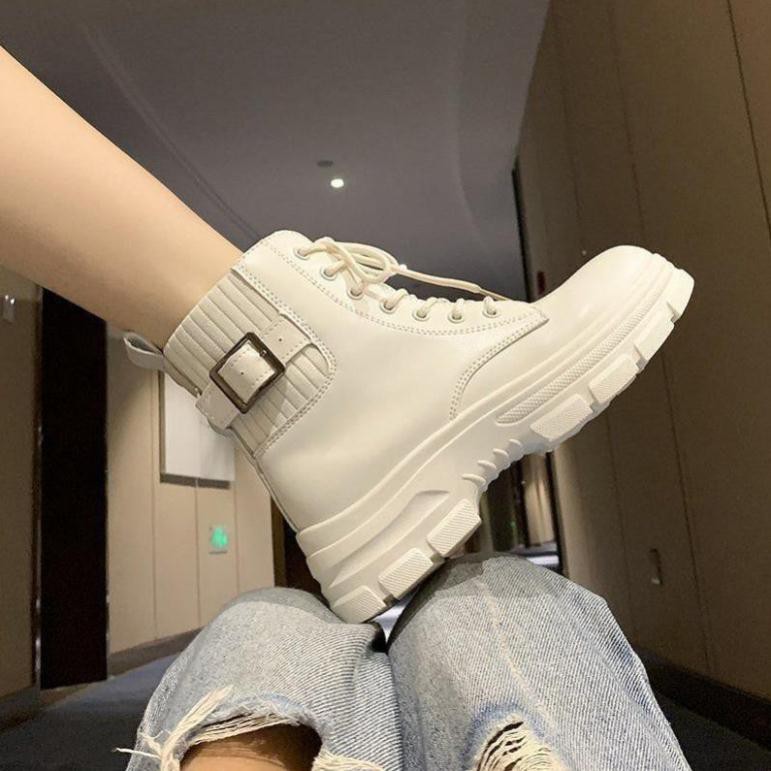 Giày Boot Nữ, Giày Boot Cổ Thấp Gót Cao 3-4 Cm Siêu Đẹp Da Mềm Hai Màu Đen - Kem Trắng Hàng Cao Cấp Dạng Boot Martin | BigBuy360 - bigbuy360.vn