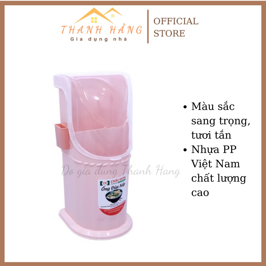 Ống đũa nhựa có nắp Châu Hưng freeship ống đựng đũa hàng ăn, bàn ăn màu xanh màu hồng màu trắng