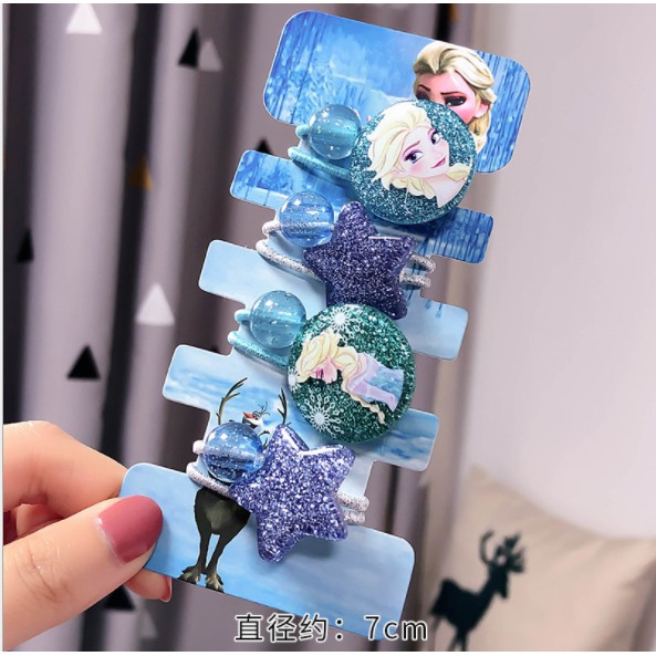 Set kẹp tóc/dây cột tóc Elsa-Frozen, cột tóc hoạt hình nữ hoàng băng giá Elsa-Frozen