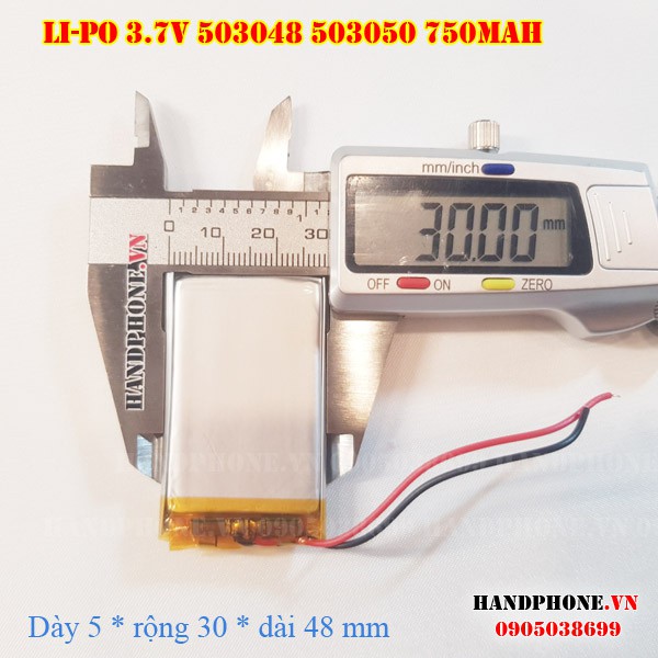 Pin Li-Po 3.7V 750mAh 503048 503050 (Lithium Polyme) cho máy nghe nhạc, loa bluetooth, máy nội soi, cân điện tử, camera