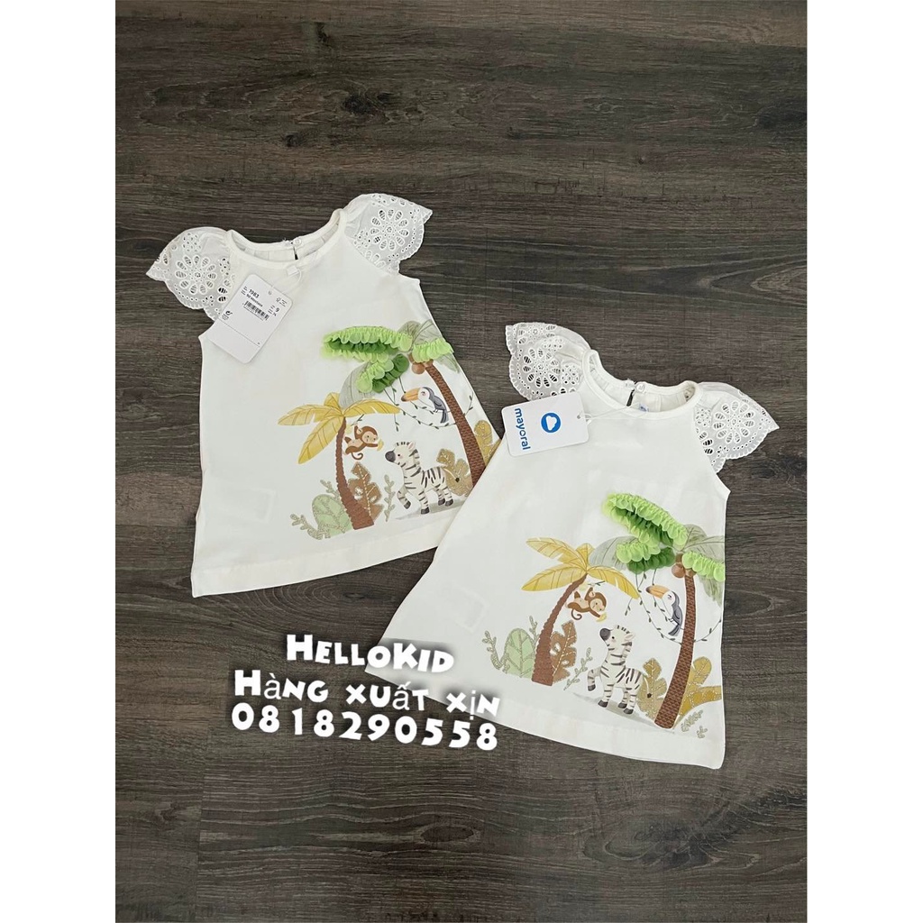 V173 - Váy trắng cây dừa vai ren bé gái