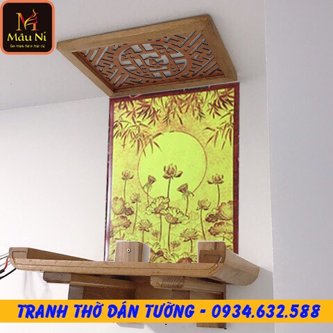 [TRANH THỜ bàn thờ thần tài] - kt 61cmx81cm - sen hội tụ tỏa dọc  - dán phòng thờ, vách thờ, bàn thờ, tượng thờ