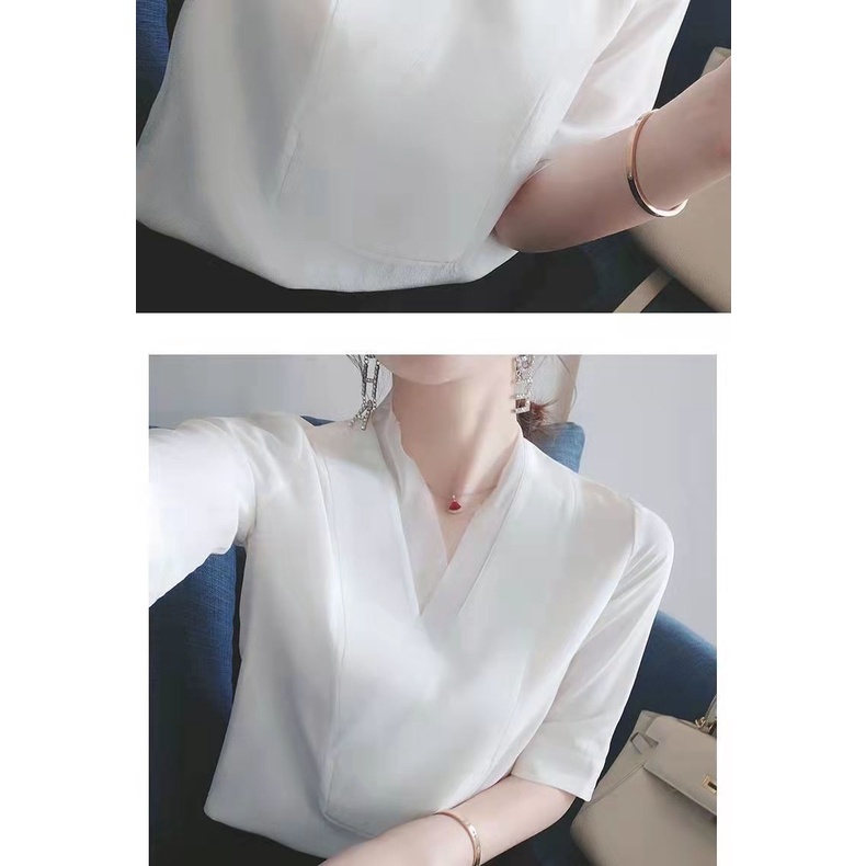 Áo Sơ Mi Chiffon Tay Lửng Cổ Chữ v Dáng Rộng Thời Trang Mùa Hè Cho Nữ K3AL