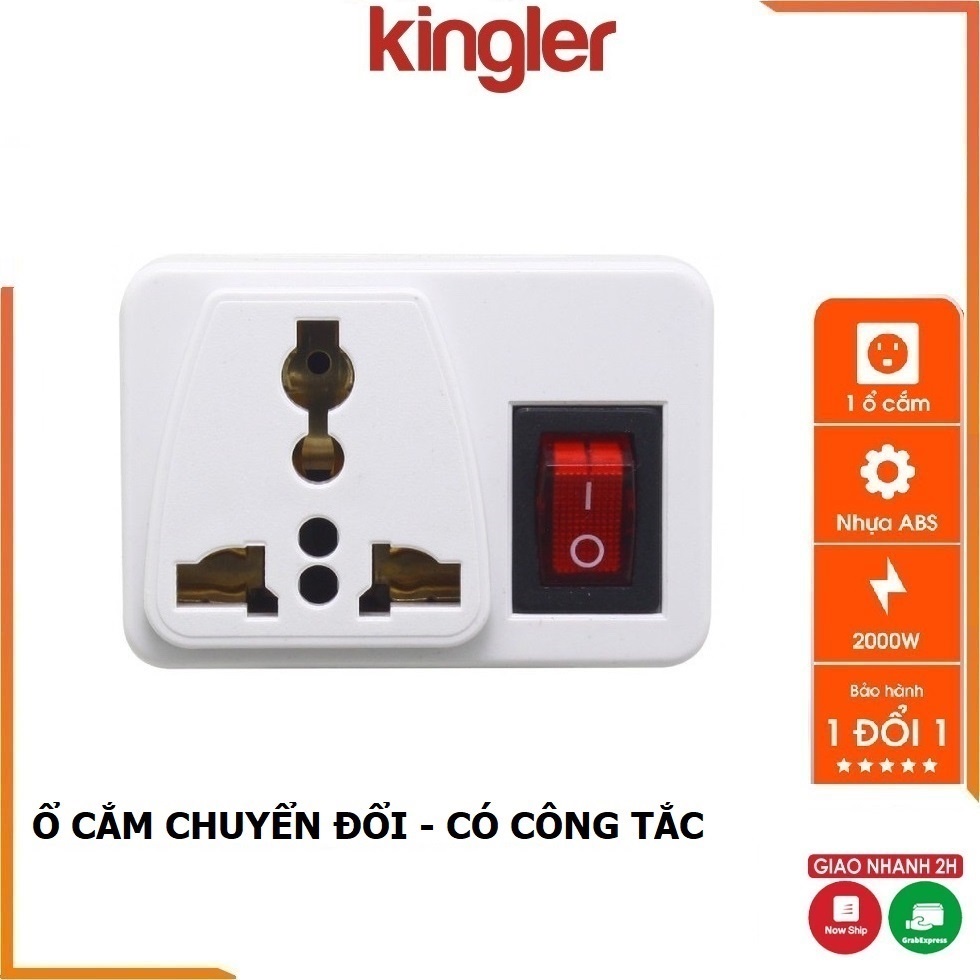 Ổ Cắm - Phích Cắm Chuyển Đổi Từ 3 Chân Sang 2 Chân || 3 Chạc Sang 2 Chấu - Có Công Tắc Tiện Dụng. Kingler 8609