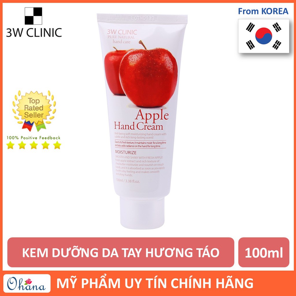 Kem Dưỡng Da Tay Hương Táo 3W Clinic Apple Hand Cream 100ml - Chính hãng