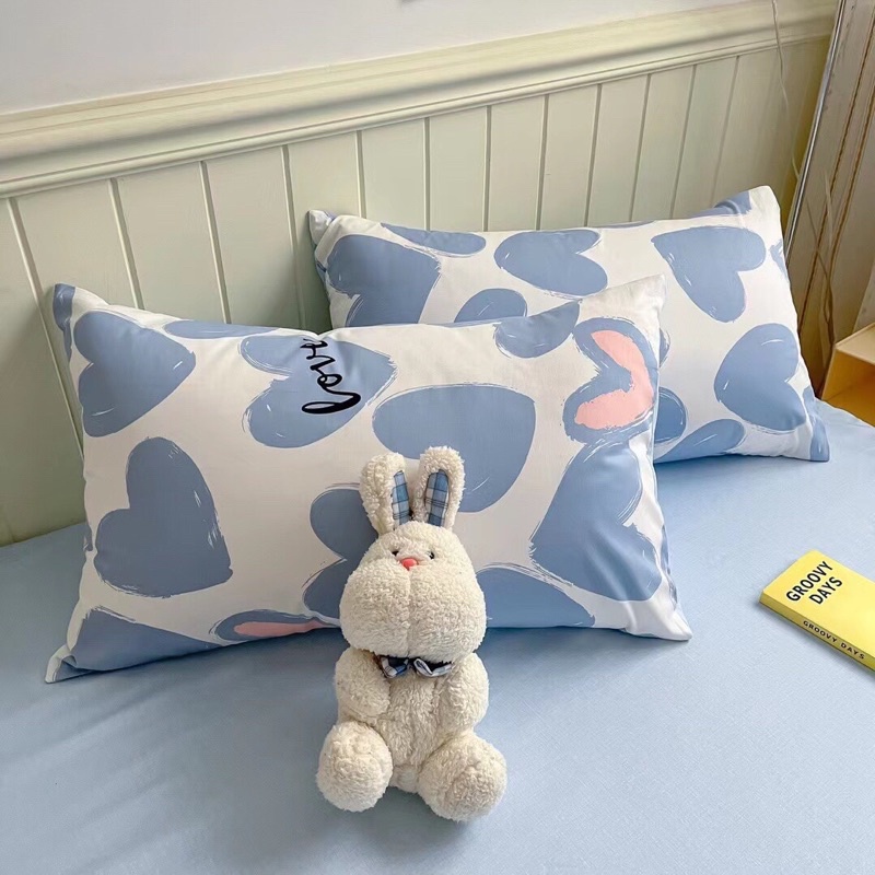 Ga gối cotton living, sét 4 món chăn ga gối mềm mịn hàng nhập loại 1