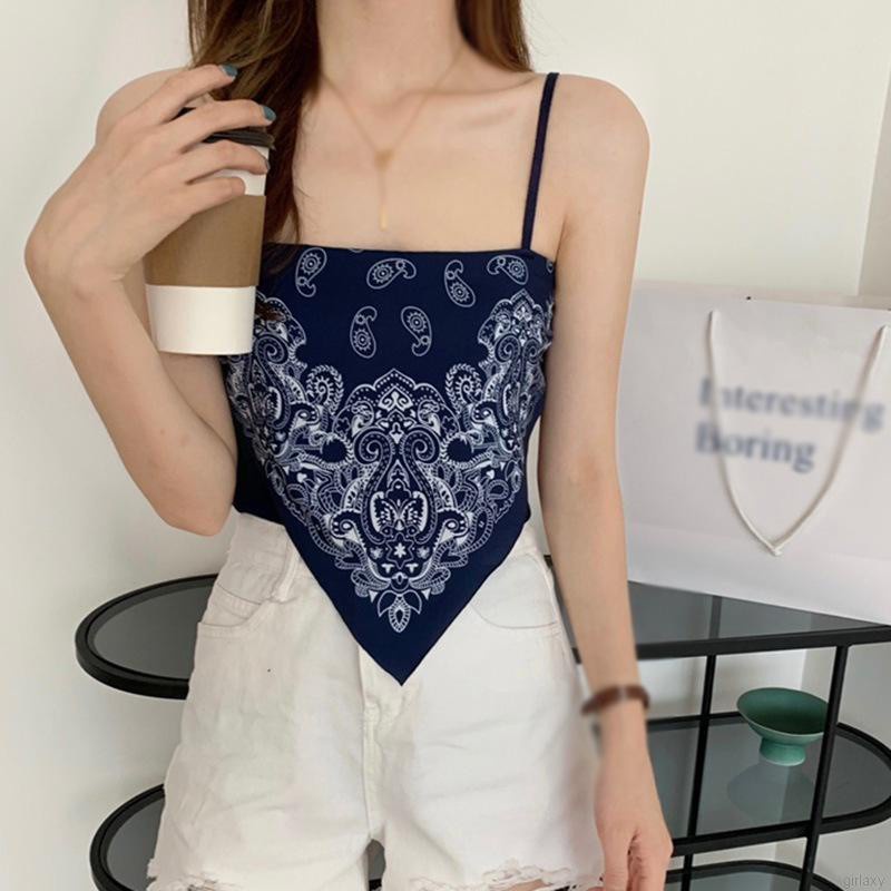 Áo Croptop Hai Dây Hở Lưng In Họa Tiết Phong Cách Hàn Quốc Cổ Điển Quyến Rũ Cho Nữ