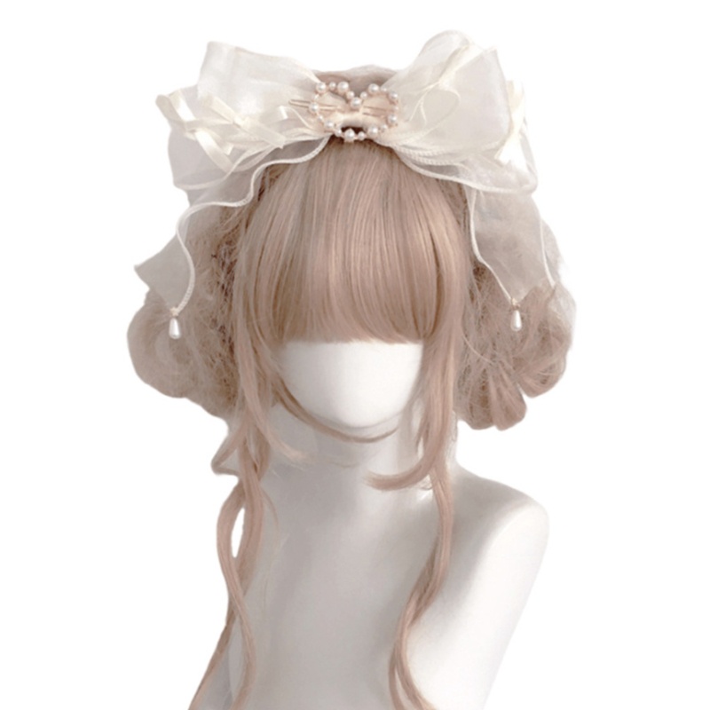 Băng đô nơ đính ngọc trai giả phong cách Lolita