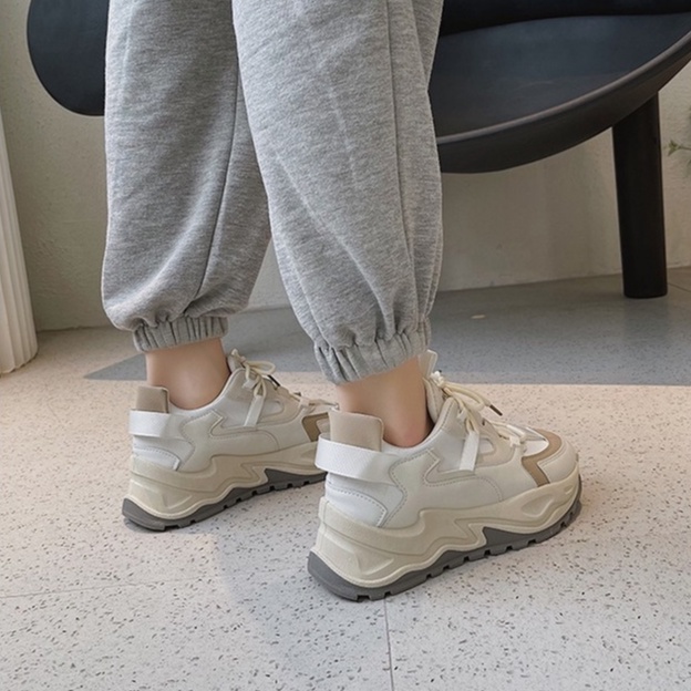 Giày Thể Thao Nữ Ulzzang Vintage, Giày Vải Cao Cấp Đế Độn 5cm, 2 Màu Xám/Kem, Hàn Quốc Street Style - Iclassy_shoes