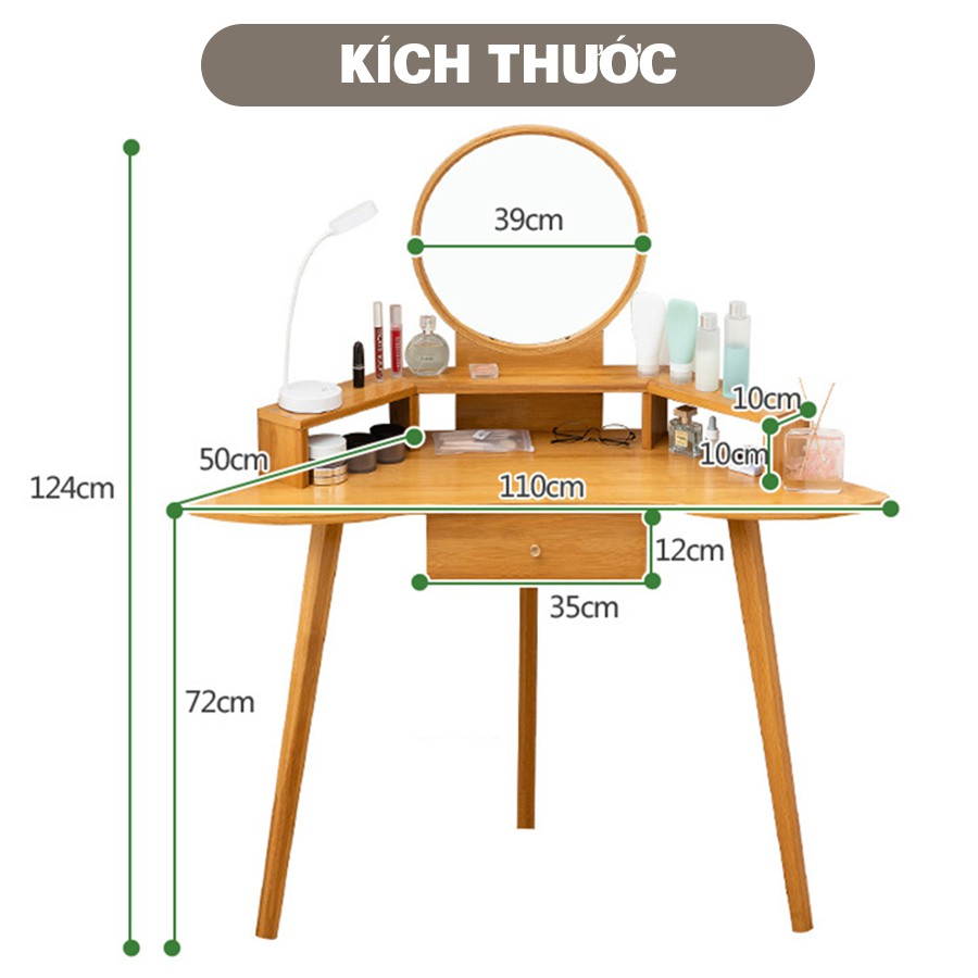 Bàn trang điểm có gương để góc thông minh VANGO V28 gỗ tre tự nhiên cao cấp, siêu tiết kiệm diện tích, hiện đại