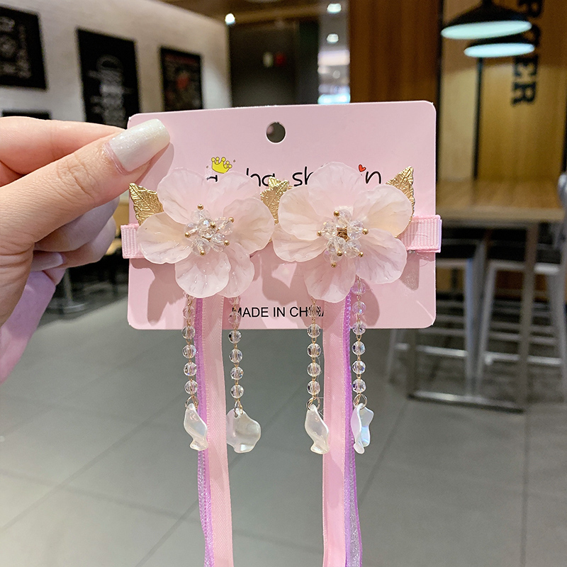 Cặp Kẹp Tóc Đính Nơ Tua Rua Phong Cách Cổ Điển Xinh Xắn