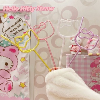 Hello Kitty Straw Milk Drinking Straw Stirring Stick Reusable Drinking Straws Gift