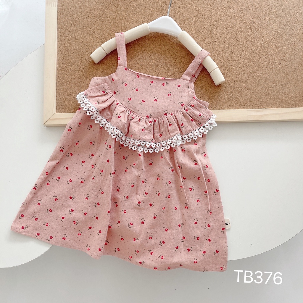 Váy 2 dây hoa nhí xinh yêu cho bé gái dáng xòe chất thô cotton mềm mát, size 8 - 23 kg