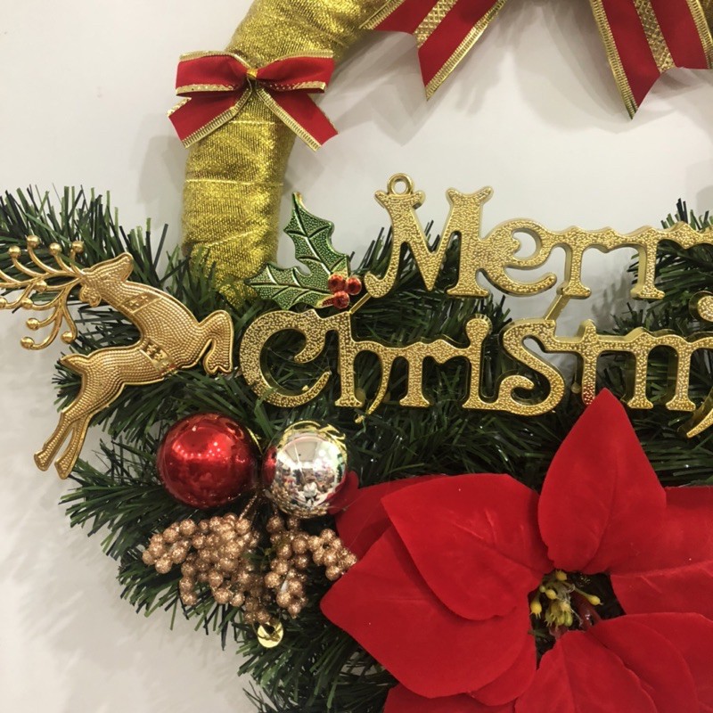 Vòng nguyệt quế nơ trang trí Giáng sinh Noel 40 x 40cm