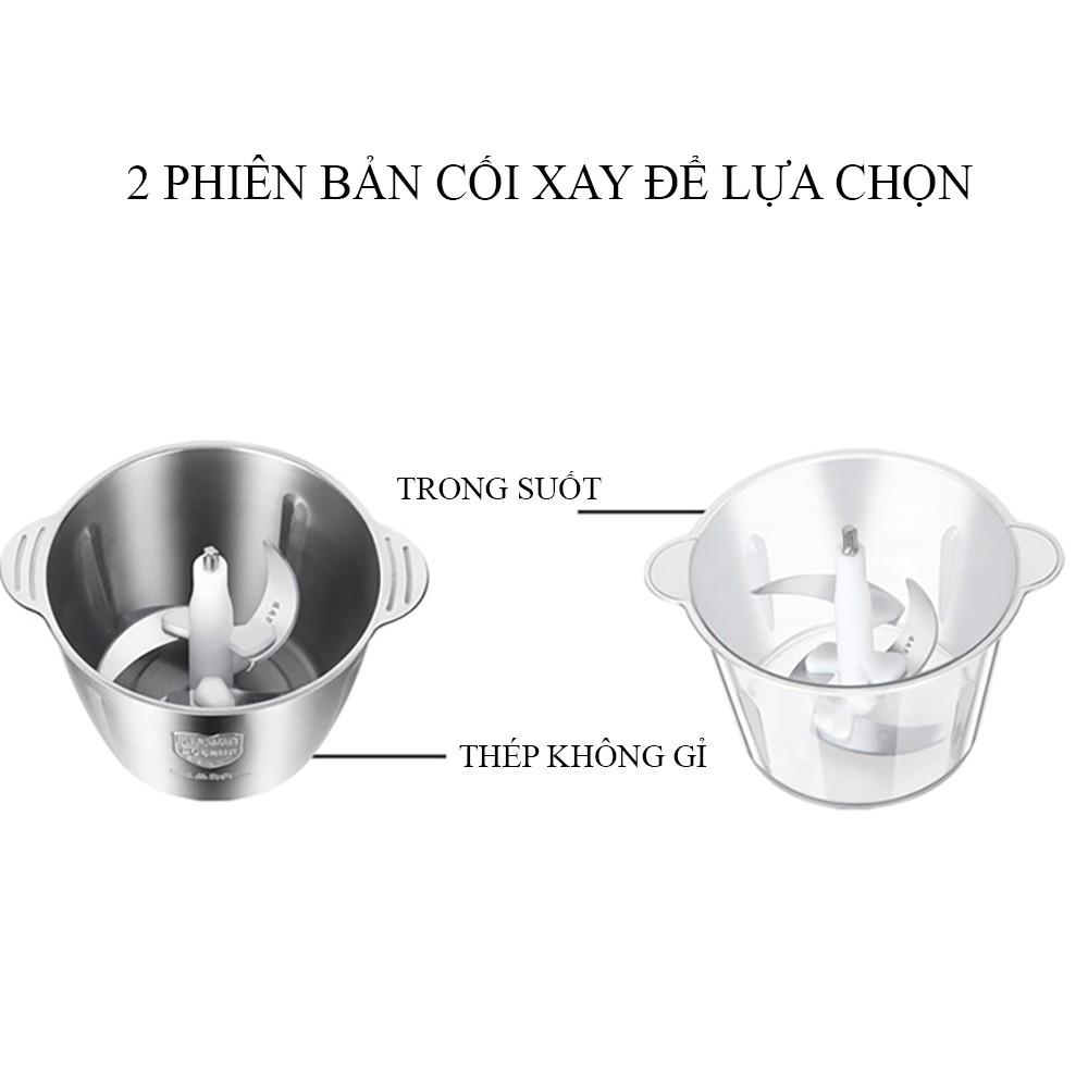 Máy xay thịt (loại cối inox và nhựa) 4 lưỡi đa năng, xay thịt, xay tỏi ới, xay rau củ quả, bảo hành 2 năm