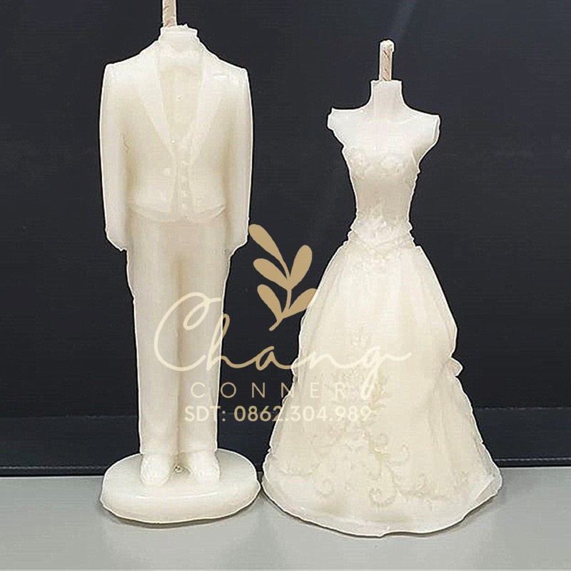 Khuôn silicone 3D tự làm thủ công nến thơm thạch cao khuôn kẹo bánh hình Cô dâu Chú rể wedding