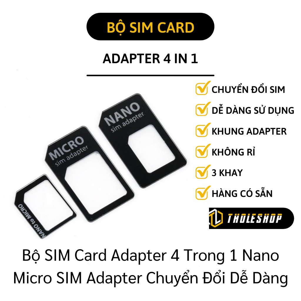 Bộ SIM Card Adapter 4 trong 1 Nano Micro SIM Adapter, dễ dàng tháo lắp khe sim 5652
