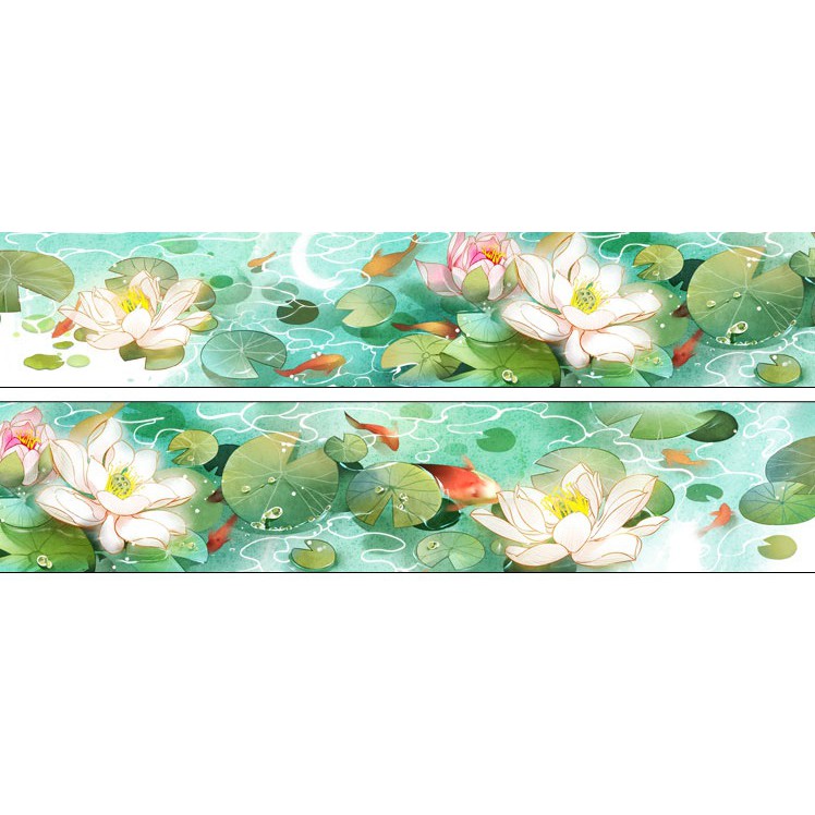 Washi tape hoa sen xanh 1m