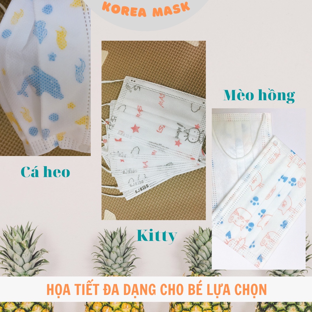 Khẩu trang trẻ em 4 lớp kháng khuẩn KJ KIDS in hình, khẩu trang cho bé từ 4 tuổi đến 12 tuổi