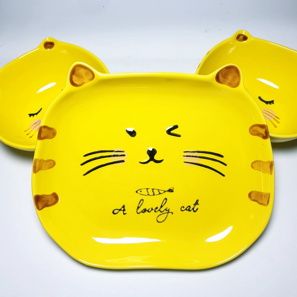 Bát Ăn Dặm Cho Bé Hình Mèo Vàng, Chén Đĩa Gốm Sứ Decor Cao Cấp