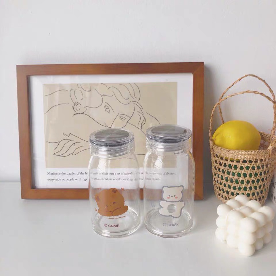 Bình đựng nước thủy tinh họa tiết gấu xinh xắn | BigBuy360 - bigbuy360.vn