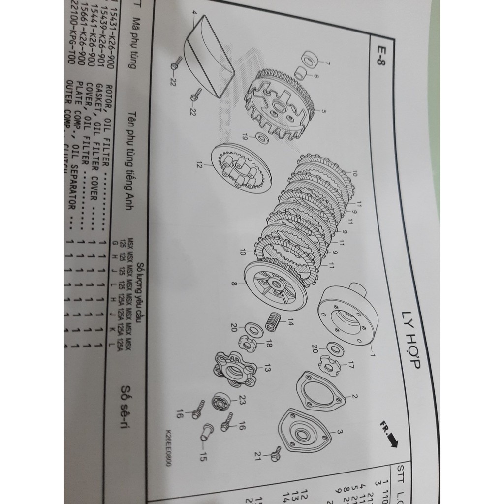 K26 bộ côn trước msx 125  Tấm đĩa ép ly hợp Bộ ly hợp trung tâm thứ cấp msx 125 chính hiệu honda