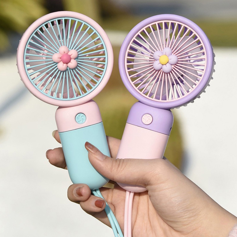 Quạt mini cầm tay Fnelse màu sắc ngọt ngào kèm dây cáp tiện dụng cho học sinh/ văn phòng