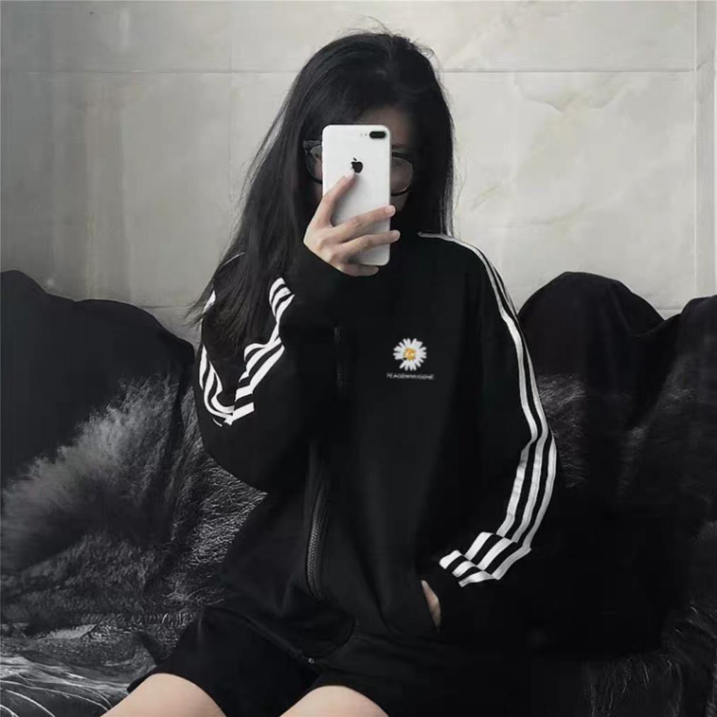 ÁO KHOÁC HOA CÚC PEACEMINUSONE SỌC VIỀN 2 KIỂU - BOMBER JACKET THÊU HOA SỌC RAGLAN TRẮNG ĐEN HOT | BigBuy360 - bigbuy360.vn