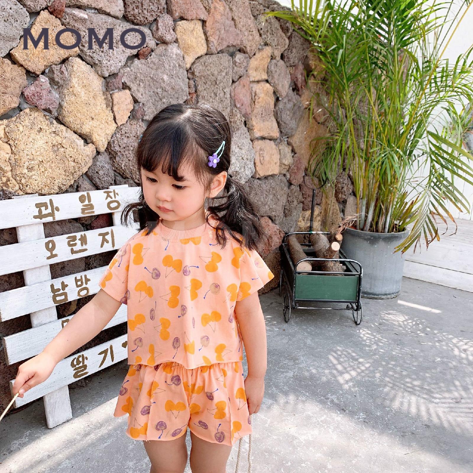 Bộ Áo Thun In Hình Cherry + Quần Short Cho Bé 1-8 Tuổi