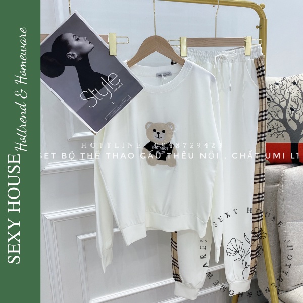 Bộ thể thao nữ, Set bộ gấu thêu vải Umi Hàn Quốc hàng hiếm siêu đẹp B04 SEXYHOUSE