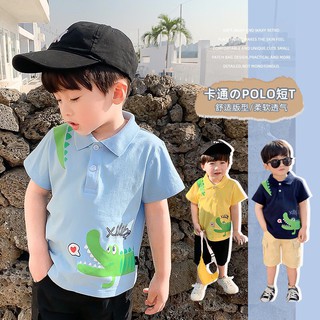 Áo bé trai polo áo phông cộc tay có cổ in cá sấu xanh hàng xuất Âu Mỹ - Rabikids