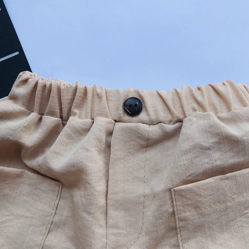 Quần Short Đùi Cho Bé Trai Bé Gái Chất Đũi Xước Mát Nhẹ Co Giãn Tốt Size 10-35kg