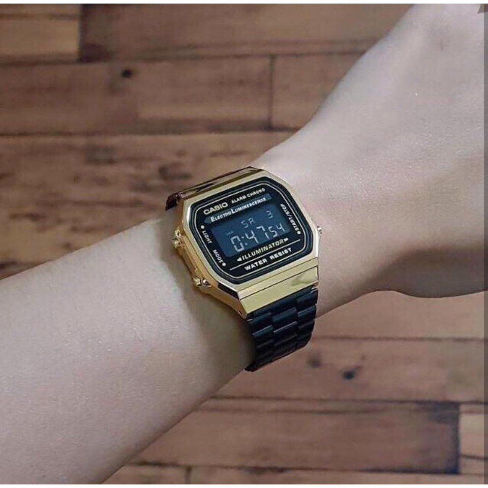 Đồng Hồ Casio Nữ A168 Black Gold Chính Hãng Authentic - 33mm Full Box