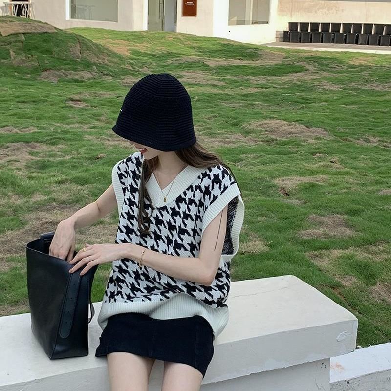Áo khoác len không tay cổ chữ V thời trang Hàn Quốc