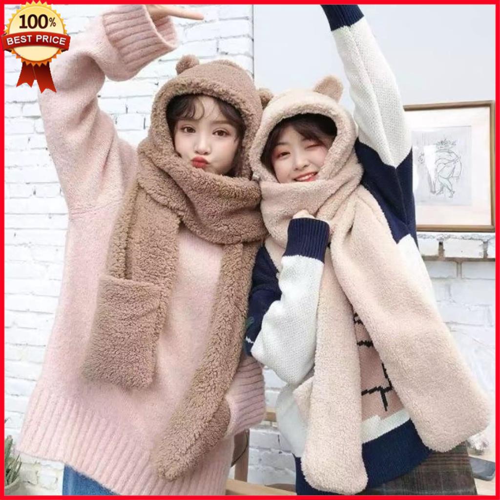 Mũ lông cừu ấm áp, Mũ len nữ hàn quốc kèm khăn quàng cổ và găng tay ấm áp - Đánh bay giá lạnh mùa đông ''