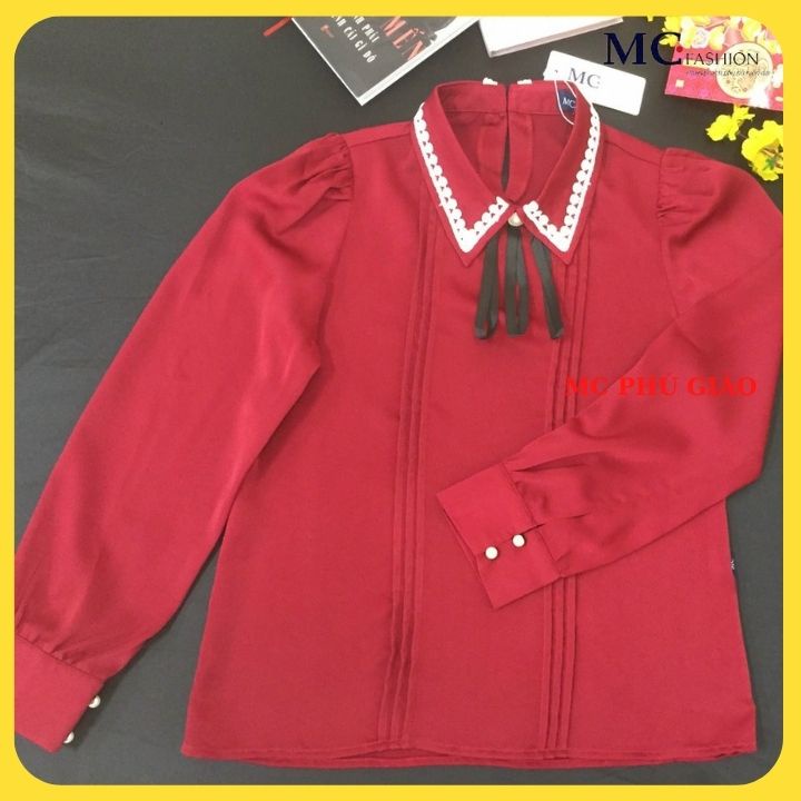 Áo Kiểu Tay Dài Công Sở Mc Fashion Màu Đỏ Đô Cao Cấp Chất Lụa Mịn Mát Không Nhăn TA1033