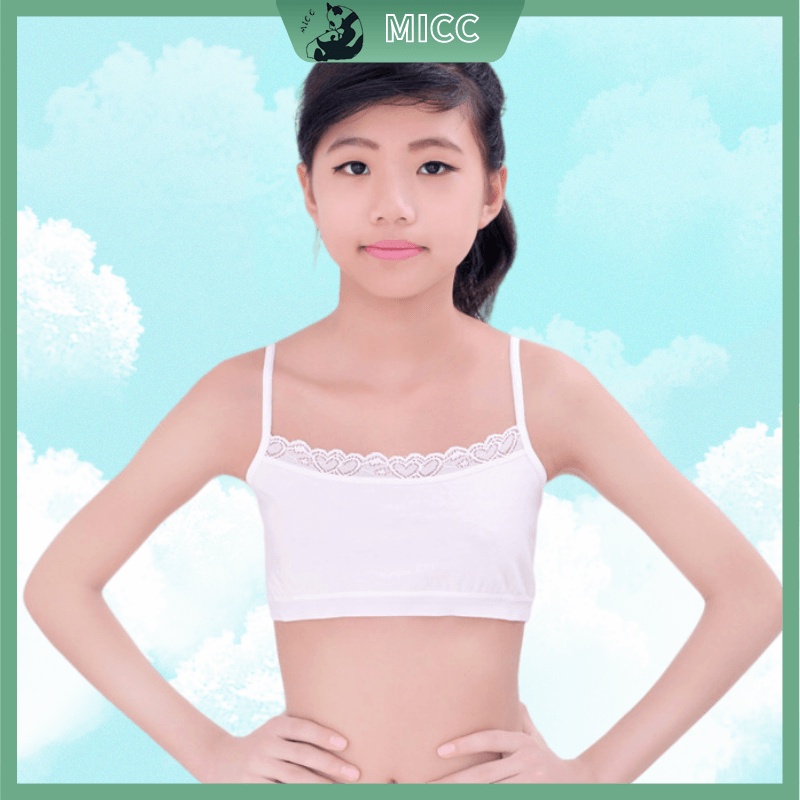 Áo lót cotton viền ren thoáng khí cho bé gái 8-12 tuổi