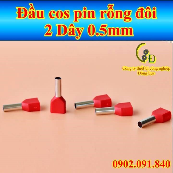 Đầu cos pin rỗng đôi TE0508 TE7508 TE1008 100cái bấm 2 dây điện 0.5mm, cốt kim rỗng bằng đồng, cosse  nối aptomat