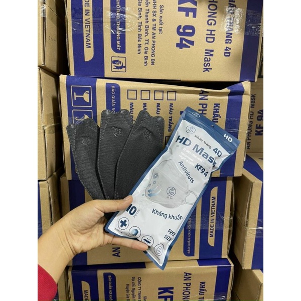 [SET 10 CÁI] Khẩu Trang KF94 Màu Đen Phong Cách Hàn Quốc - 4 Lớp Kháng Khuẩn Chống Nắng, Bụi Bảo Vệ Hô Hấp
