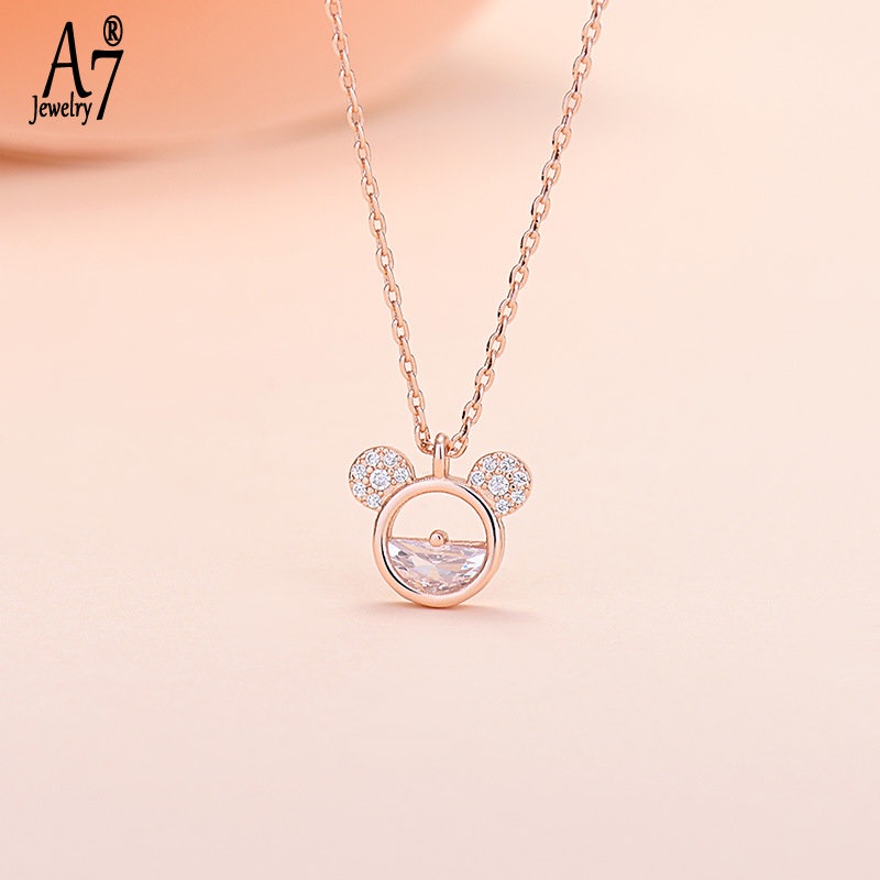 Vòng cổ Mạ Bạc 925 Mặt Hình Chuột Mickey Đính Đá Pha Lê Phong Cách Hàn Quốc X1013