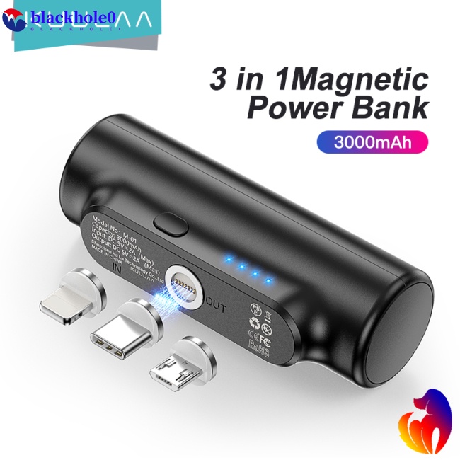Pin sạc dự phòng mini 3 trong 1 hình viên con nhộng có dây cáp