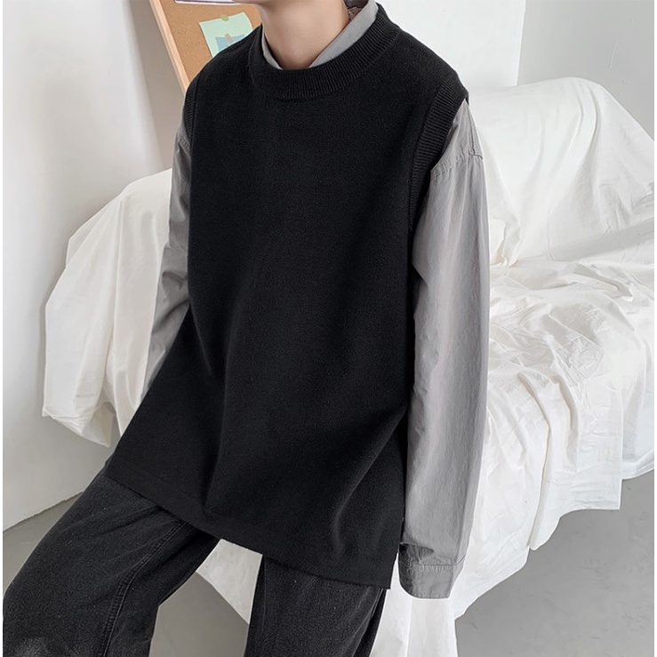Áo gile unisex MISUDO form rộng Basic len nam nữ oversize phong cách kiểu ulzzang áo không tay unisex len xẻ hông đi học